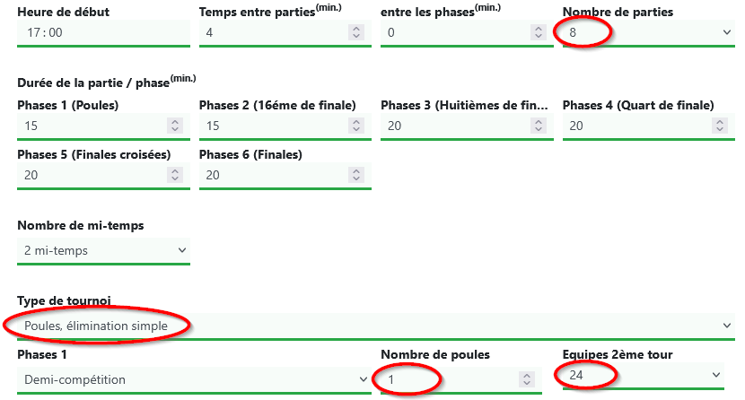 Paramètres format Champions League